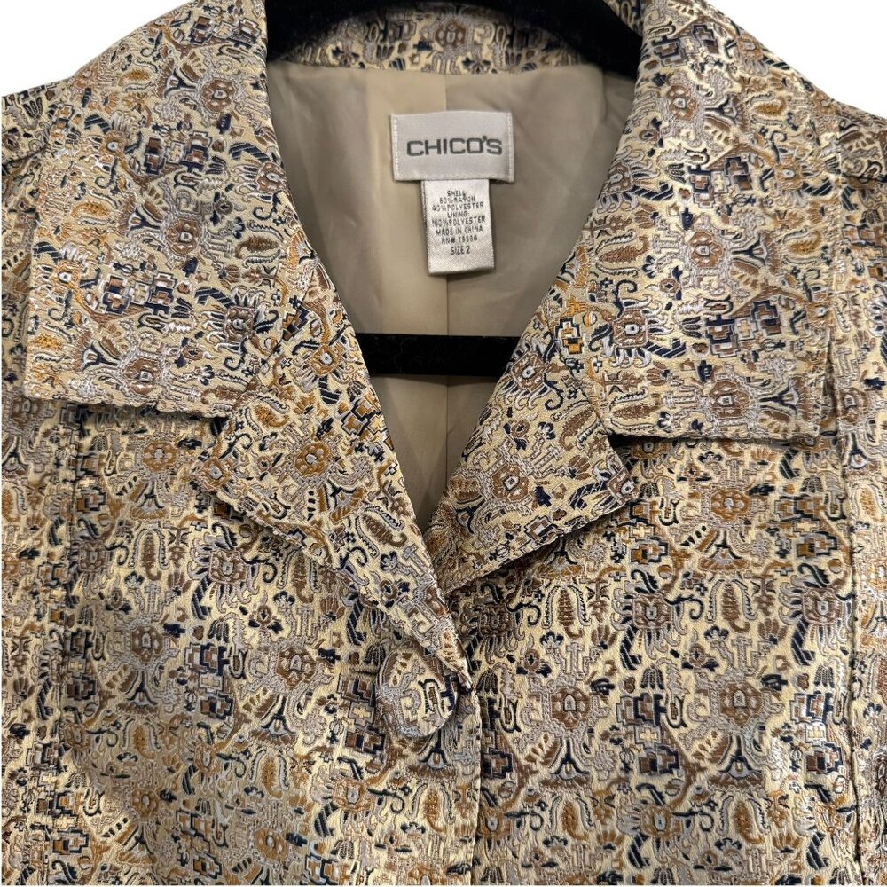Chico's Women's Metallic Gold Jacquard Tandie Blazer Jacket Size 2 (US L/12) - Picture 3 of 12